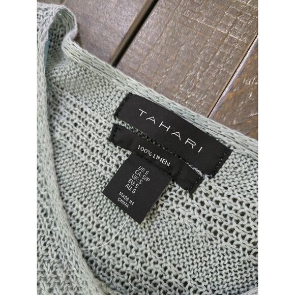 Tahari Linen Sweater S Sage Green Textured Lightweight Knit Pullover Oversized - Picture 6 of 6